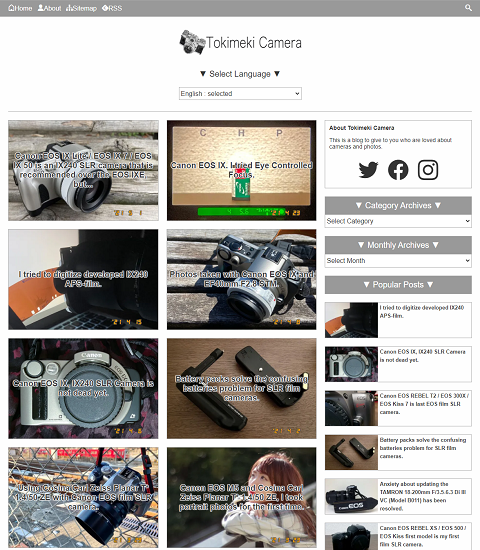 WordPressで制作したブログサイト「Tokimeki Camera」のスクリーンショット